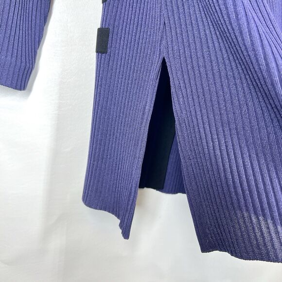 Misook Women Sz M Purple Ribbed Long Sleeve Button Front Cardigan Black Trim - Picture 8 of 11